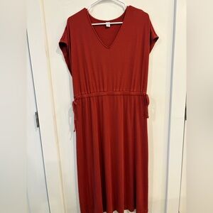 Old Navy Ribbed Rust Color Side Tie Midi Dress